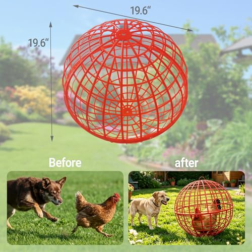 19.6" Movable Ball-Shaped Animals & Poultry Cages,Pet Safe Walking Net, Farm Courtyard Outdoor Accessible Rolling Rabbit Duck Hutch Chicken Coop,Preventing Dog Bites Trampled by Horse(1 PC) - color: Red
