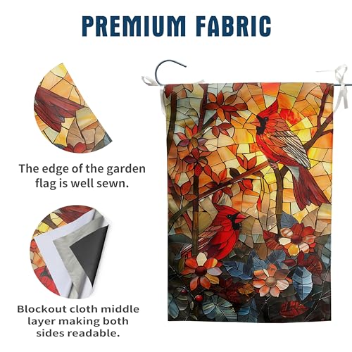 Stained Glass Cardinal Red Birds Garden Flag Spring Summer Yard Flag Fall Floral Decorative Yard Flags for Outside 28x40 Double Sided Large Seasonal Lawn Flags Rustic Outdoor Decor - color: glassbirds