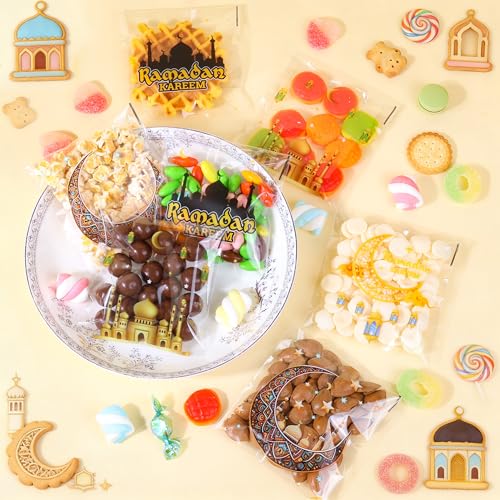 ZYLOP Ramadan Gift Bags – 100 PCS Ramadan Goodie Bags, Eid Mubarak Cellophane Treat Bags for Kids, Self Adhesive Clear Candy Bags for Eid Party Favors - color: Ramadan 100pcs
