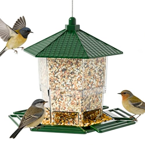 Hanging Bird Feeder for Outdoors,Large Hopper Squirrel Proof Birdfeeder for Cedar,Red,Cardinal,Blue Jay and Wild Birds,Easy to Feel Birdhouse & Bird Seed Feeder & Gazebo for Outside,Tree,Green - color: Green