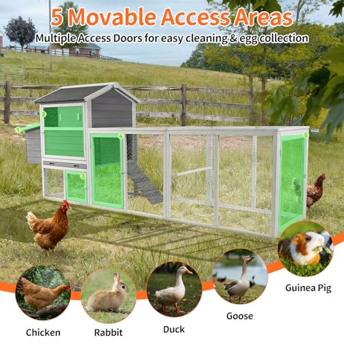 113inch Chicken Coop, Large Wooden Chicken Coop with Nesting Boxes & Run Cage for 3-6 Chickens, Outdoor Hen House Poultry Hutch Rabbit Cage with No-Slip Ramp & Pull-Out Tray for Backyard Farm (Gray) - color: Gray