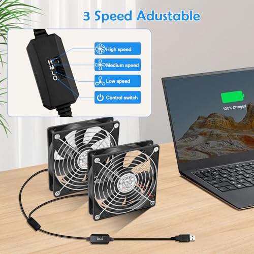 120mm Computer Case 5V USB Powered Fan, Small Silent Flat Cooler with Speed Controller for Receiver/Router/Electronic Equipment（2-in-1 Pack） - style: 2 in 1-12025-USB