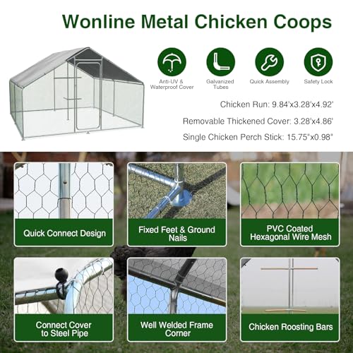 Large Metal Chicken Coop Heavy Duty Chicken Pens Outdoor with Top Walk in Poultry Cage Chicken Run Dog Kennel with Water Resident and Anti-UV Cover for Yard with Cover Duck Rabbit Cage - size: 117.6"L x 79.2"W x 79.2"H
