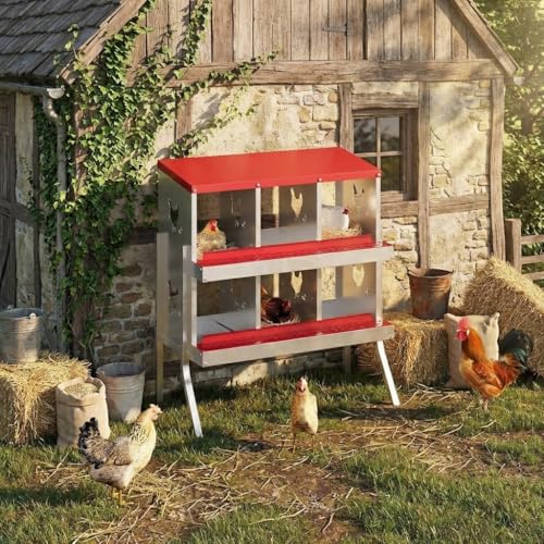 6 Holes Chicken Nesting Boxes, Nesting Boxes for Chickens, Easy to Clean and Install, Chicken Laying Box for Outdoor Chicken Coop Farm Yard, with Metal Legs, Red