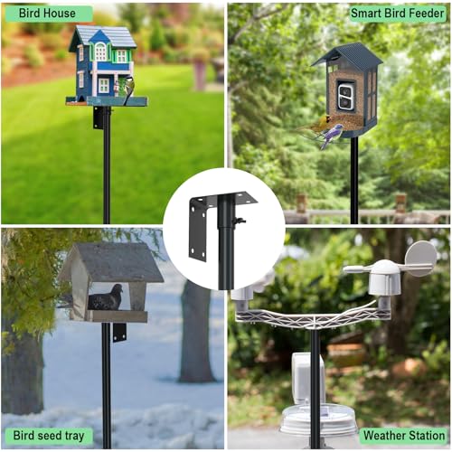 ERYTLLY Bird House Pole Mount Kit 80 Inch 2 Pair Hooks Multi Feeders Bird Bath Feeder Tray - Heavy Duty Adjustable Bluebird Feeder Support Rod Stand Set for Outside, Yard, Garden - size: 80 in with 4 Hooks and Feeders Kit