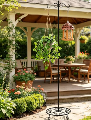 76" Shepherd's Hook with Flat Base Adjustable Heavy Duty Double Hook | Freestanding,For Outdoor Indoor,Holds Bird Feeders, Wind Chimes, Lanterns, Garden Decor