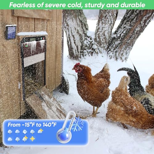 Automatic Chicken Coop Door Solar Powered, Anti-Trap Chicken Door with LCD Screen, Light Sensor, Timer, Remote Control, Anti-Pinch Design,for Chicken, Duck, Goose Farms