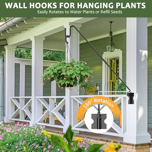 28" Wall Mount Heavy Duty Deck Hook | Powder-Coated Iron Resists Rust | 360° Rotation | Holds 30 Lbs | Ideal for Bird Feeders, Planters, Lanterns & Wind Chimes - size: 28 inches