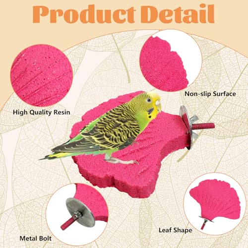 3 Pcs Bird Perch Resin Bird Beak Grinding Stone Leaf Shape Perch Stand Foot Clawing Trimmer Birds Cage Accessories for Cockatiels Conures Budgies Lovebirds (Pink) - color: Pink, size: Ginkgo leaves