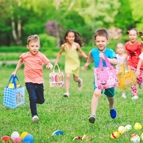 8PCS Easter Gift Bags, Reusable Easter Basket with Handles, Non woven Bags | Non woven Treat Bags for Egg Hunt Game Party Supplies - color: Style 2