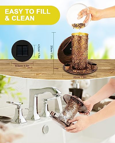 Solar Bird Feeders for Outdoors, Metal Hanging Bird Feeder with 3 Water Cups,Rust Resistant, Solar Garden Lantern for Outdoors Decor,The Perfect Choice for Gift(2.5LB)