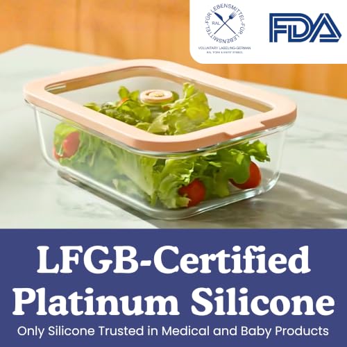 Non-Toxic Glass Food Containers with Lids, 4-Pack, 35 oz, Airtight, Beige | Plastic & BPA free. Glass body, glass lid & platinum silicone seal. Airtight & leakproof. Freezer & microwave safe. - color: Beige, size: 35 Oz