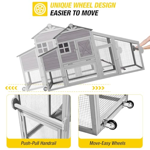 Aivituvin Chicken Coop Mobile Chicken House on Wheels, Rabbit Hutch Bunny Cage Expandable Wooden Poultry Cage with Large Nesting Box Leakproof Pull-Out Tray,UV-Resistant Roof (Grey) - color: Grey, size: AIR32
