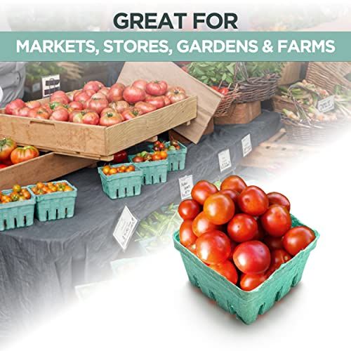 FMP Brands 44 Pack Pint Green Molded Pulp Fiber Berry Basket Produce Vented Container for Fruit and Vegetable, Farmer Market, Grocery Stores and Backyard Party