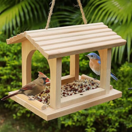 Wooden Bird Feeder Hanging Apples and Oranges Jelly Oriole Bird Feeder Garden Yard Decorations for Finches Cardinals Chickadees & Sparrows Watching Outdoor