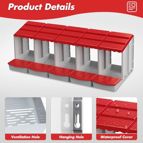 5 Hole Chicken Nesting Box with Rolling Egg Collection Design | Rolling Egg Collection & Protection Nesting Boxes, Avoid Broken Eggs, Ideal for Coops, Backyard & Family Chicken Raising ﻿ - size: 5 Compartment