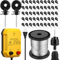 Electric Fence Charger Set 25 Mile 110VAC 1 Joule Electric Plug in Fence to Contain Chickens Pet Poultry 50 Black Insulator and 1 Socket Tool 250ft Aluminum Wire for Garden Pond Protection - style: 1 Joule