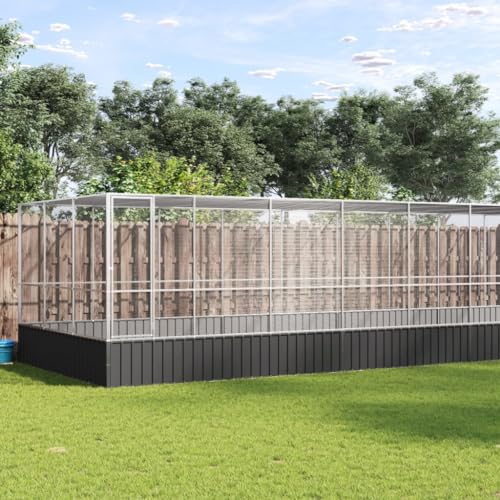 Large Outdoor Bird Aviary with Extension, 448.4"x120.9"x83.5" Galvanized Steel Parrot Flight Cage, Walk-in Metal Poultry Pen for Chickens Ducks Rabbits, Silver - color: Silver-H