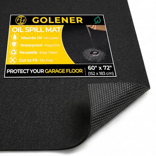 Oil Spill Mat - 60”x72” Garage Floor Mat for Under Car, Absorbent Oil Mat, Rubber Floor Mats, Waterproof, Contain Liquid, Protect Garage Surface from Spills, Reusable, Washable, Durable, Black - size: 5' x 6' (Rectangular)