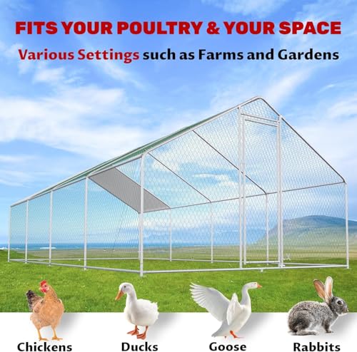 19.6x9.8x6.5ft Metal Chicken Coop, Chicken Run with Cover | Walk-in metal chicken run with waterproof cover, 1 mm PVC-coated mesh, and 1.38 in holes for backyard use - color: 4-Unit Coops