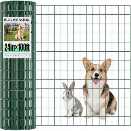 Black PVC Coated Welded Wire Fence 24 Inch x 100 Foot, 2 Inch x 3 Inch 16GA Green - color: Green, size: 24"×100'