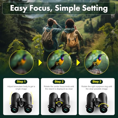 Aurosports 15x52 Waterproof Binoculars for Adults Hunting Binoculars Black | IPX7 Nitrogen-Filled, HD Optical System, BAK4 Prism, FMC, Low Light Vision, Bird Watching, Cruise, Travel, Stargazing - color: Black