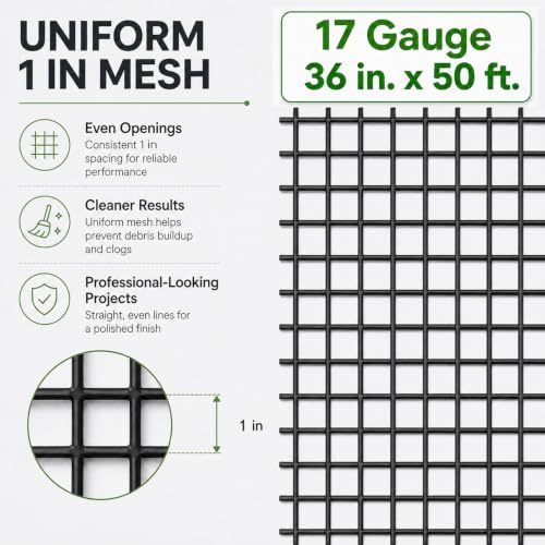 GoldPeak Black Hardware Cloth 1 x 1 inch Mesh 36'' x 50' 17-Gauge | Vinyl Coating Chicken Wire Mesh Roll, Chicken Wire Fencing, Graden Fence, Wire Fence Roll, Tree Fence - size: 1x1 inch 36''x50'