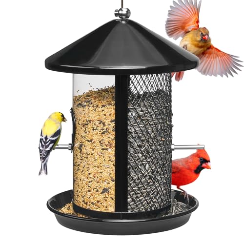 Kingsyard Metal Bird Feeders for Outdoors Hanging, Tube Bird Feeder | 4 lbs Capacity, Dual Chamber Design, 2 perches & 360 Degree Perch, Weatherproof, Chew-Proof, Easy to Clean & Refill, Black