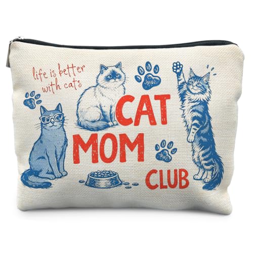 Cat Mom Gifts Canvas Makeup Bag for Women | Cat Lover Owner Gifts, Funny Cat Canvas Cosmetic Bag Beach Bags Travel Toiletry Zipper Pouch Storage Organizer - color: CAT MOM