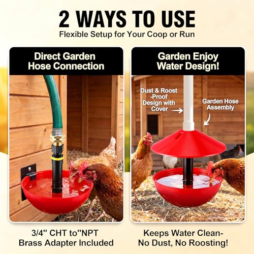 Automatic Poultry Fount with Garden Hose Adapter | Automatic Water Refill, Protective Cover, 3/4" GHT Adapter, Poultry Watering Solution