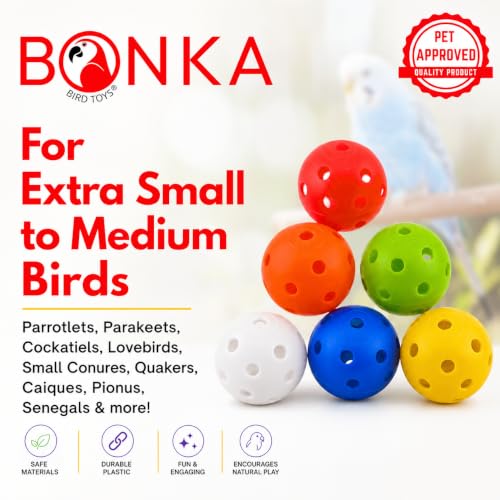 Bonka Bird Toys 2831 Pack of 6 Small Colored Plastic Balls 1.5" Diameter Durable Plastic Foraging and Foot Talon Toys for Extra Small Small Medium Birds DIY Bird Toy Parts