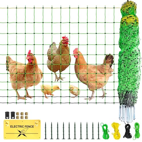 Poultry Netting Electric Fence, Portable Livestock Nets Mesh for Chickens, Ducks, Geese, Turkey, Electric Fencing for Backyards, Homesteaders, Farms, Ranches (Green, 47.5" x 164' L H Poultry) - color: green, size: 47.5" H x 164' L Poultry