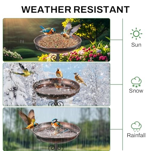 Metal Bird Bath for Outside, Vintage Freestanding Birdbaths with Metal Stake, Upgraded 5 Pronged Base Birdfeeder Feeder Bowl for Outdoors Garden Patio Yard Lawn Decor (Vintage Bronze) - color: Vintage Bronze