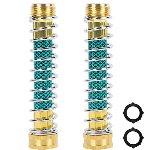 Triumpeek 2 Packs Garden Hose Extension Adapters | 5.7"L Hose Protectors with Coil Spring, Brass Hose/Pipe Connectors with 3/4" Threaded Hose Fittings - style: 2 Hose Extension Adapters
