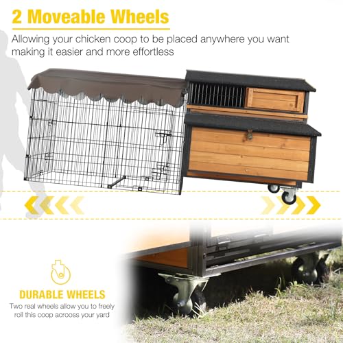 AIVITUVIN Large Chicken Coop with Run Chicken House with Metal Chicken Tractor Portable and Spacious Design for 6-8 Chickens 76.7" L - size: 76.7"L x 53.8"W x 36.8"H