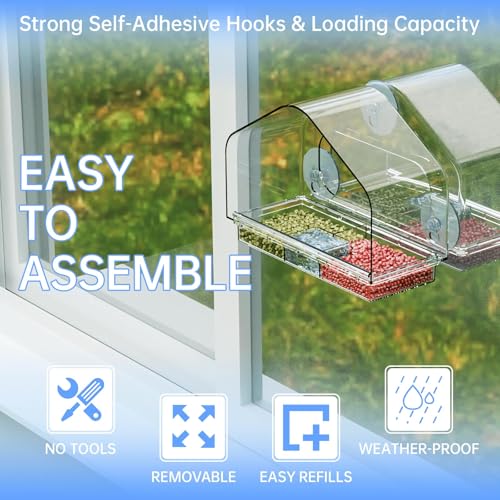 Clear Bird Feeders for Window Viewing,Acrylic Window Bird Feeders with Strong Suction Cups for Cats,Kid and Birds Lovers Gifts,Large Window Mount Birdfeeder,Birds House for Outdoors,Balcony