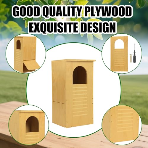 Cinnvoice Large Owl Houses for Outdoors 13" x 13" x 26", Treated Exterior Grade Plywood Owl Nesting Box with Arch Opening Large Bird House for Outside Backyard, Easy Assembly Required