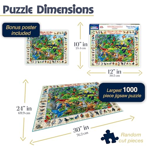 White Mountain Puzzles Birds of the Backyard - 1000 Piece Jigsaw Puzzle | Large Pieces, Gift for Adults and Family, 24"x30" in, Colorful Spring Bird Collage