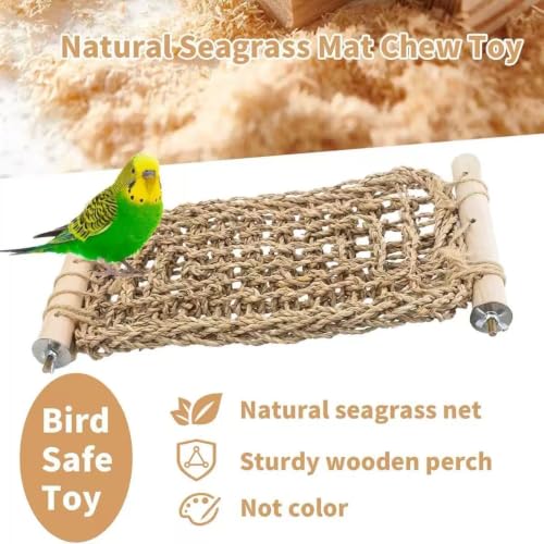 SNBBGTLadder Perch for Cage,Bird Water Grass Net Hammock Toy,Natural Hand-Woven Parrot Net Climbing Chewing Hammock,Suitable for Various Parrots，Natural. ﻿