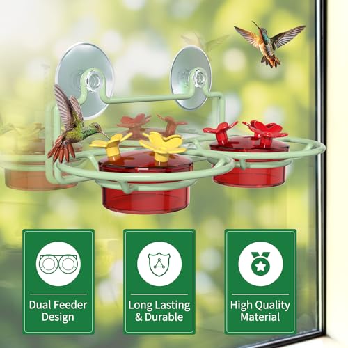 Dreamdrawer Window Hummingbird Feeder, Small Hummingbird Feeder for Outdoors with Strong Suction Cup - Metal Base & 6 Feeding Ports, Easy to Clean and Refill - color: 1PC-Green
