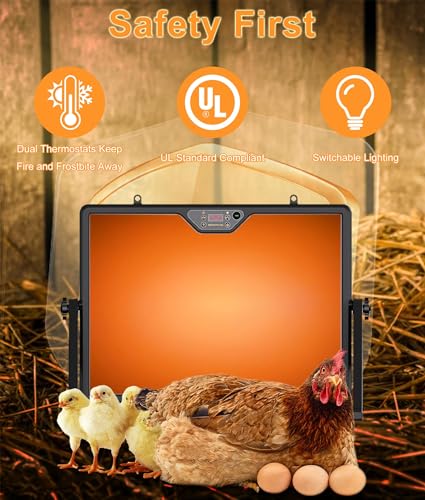 Smart Chicken Coop Heater Coop Radiant Heat Panel | Built-in Temperature Sensor, Chicken Heater Inside Coop for Winter, Adaptable to Timer and Temp Controllers, ETL UL Compliant