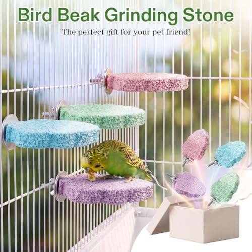 4 PCS Bird Beak Grinding Stone, Bird Perches for Cage, Parrot Perch Stand | For Small Medium Cockatiel Lovebird Finch Chinchillas Hamsters, Climbing Ledge, Grinding Claws and Beaks, Tree-shaped Design