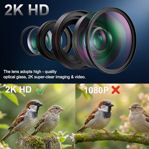 Ceeyali Smart Bird Feeder with Camera and 64GB Memory Card, 2K HD Video & Photo Live View, Solar Powered Panel, AI Birds Identification, 2.4G WiFi, 2.1L Seed Capacity (F2A Green) - color: F2A Green