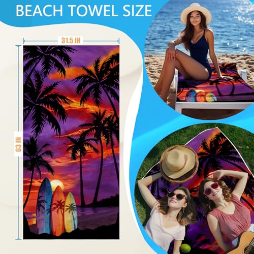 Beach Towel Backpack 2 in 1 Purple Beach Towel Coconut Tree for Holiday Surfing - color: Coconut Trees Purple