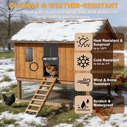 Automatic Chicken Coop Door, Large Aluminum Alloy Door with Timer & Manual Modes, Anti-Pinch Safety, Programmable LCD Controller for Secure Poultry Access(Black) - color: Black
