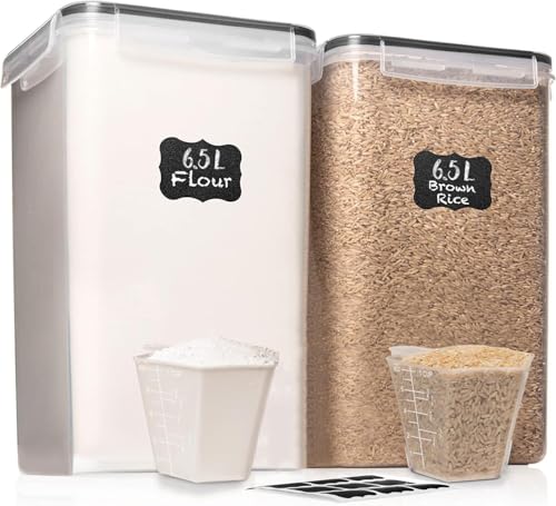 2 PC [7 Qt / 6.5L / 220 Oz] Large Food Storage Containers with Lids Airtight - BPA Free Clear Plastic Kitchen and Pantry Storage Containers for Cereal, Flour, Sugar, Rice - color: Black - 2 Pack