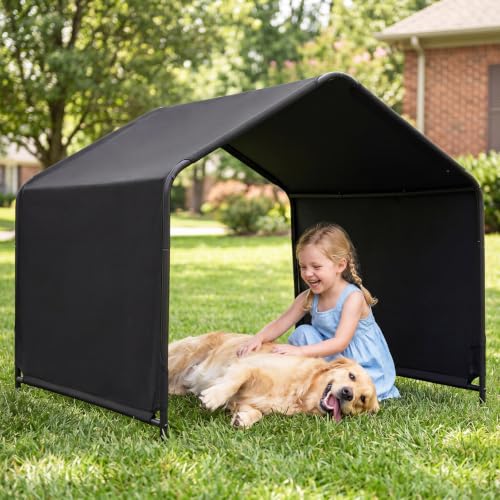 Large Dog Shade for Outdoor,4.2' x 3.8' x 3.5' Pet Tent Canopy | PU Coating | Waterproof | Robust Metal Frame | Ground Stakes Included | Ideal for Medium & Large Dogs |