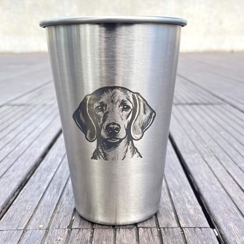 4 Pack 16oz Conical Stainless Steel Cups - Laser Engraved Animals, Stackable Durable Metal Cold Drink Cups for Parties & Outdoor Events (Dachshund) - color: Dachshund