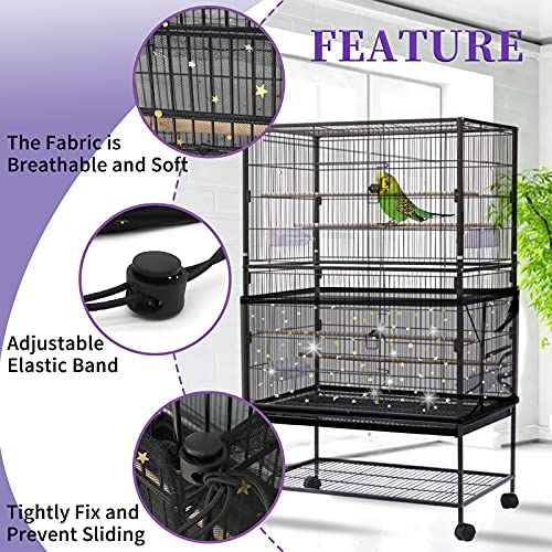Daoeny 2Pcs Bird Cage Cover, Adjustable Bird Cage Seed Catcher, Large Soft Nylon Mesh Net with Twinkle Moon Star, Birdcage Cover Skirt Seed Guard for Parrot Parakeet Macaw Round Square Cages - color: Upgraded Sequined, size: 118 x 15.7 inch