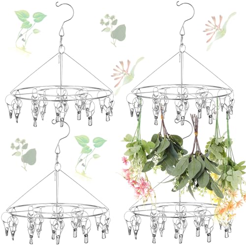 4 Pcs Hanging Drying Rack for Herb Macrame Flower with Stainless Clip Dryer Hook for Drying Herb Air Plants Spices Flower Hydroponic Plant Ready to Use with Ceiling Hook(Round) - style: Round